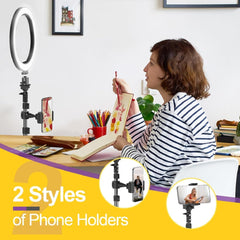 10" Ring Light with 55" Extendable Tripod Stands and Phone Holder, Dimmable LED Circle Round Light