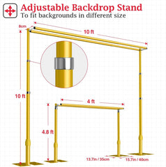 10x10Ft Double Crossbar Pipe and Drape Photo Background Support Kit - Gold