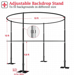 10x10Ft Round Pipe and Drape Heavy-Duty Photo Background Adjustable Metal Frame with Flat Base-Black