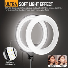 18-inch Ring Light with Stand, 2800-6500K LED Photography Lighting Kit with Phone Holder, Selfie Light