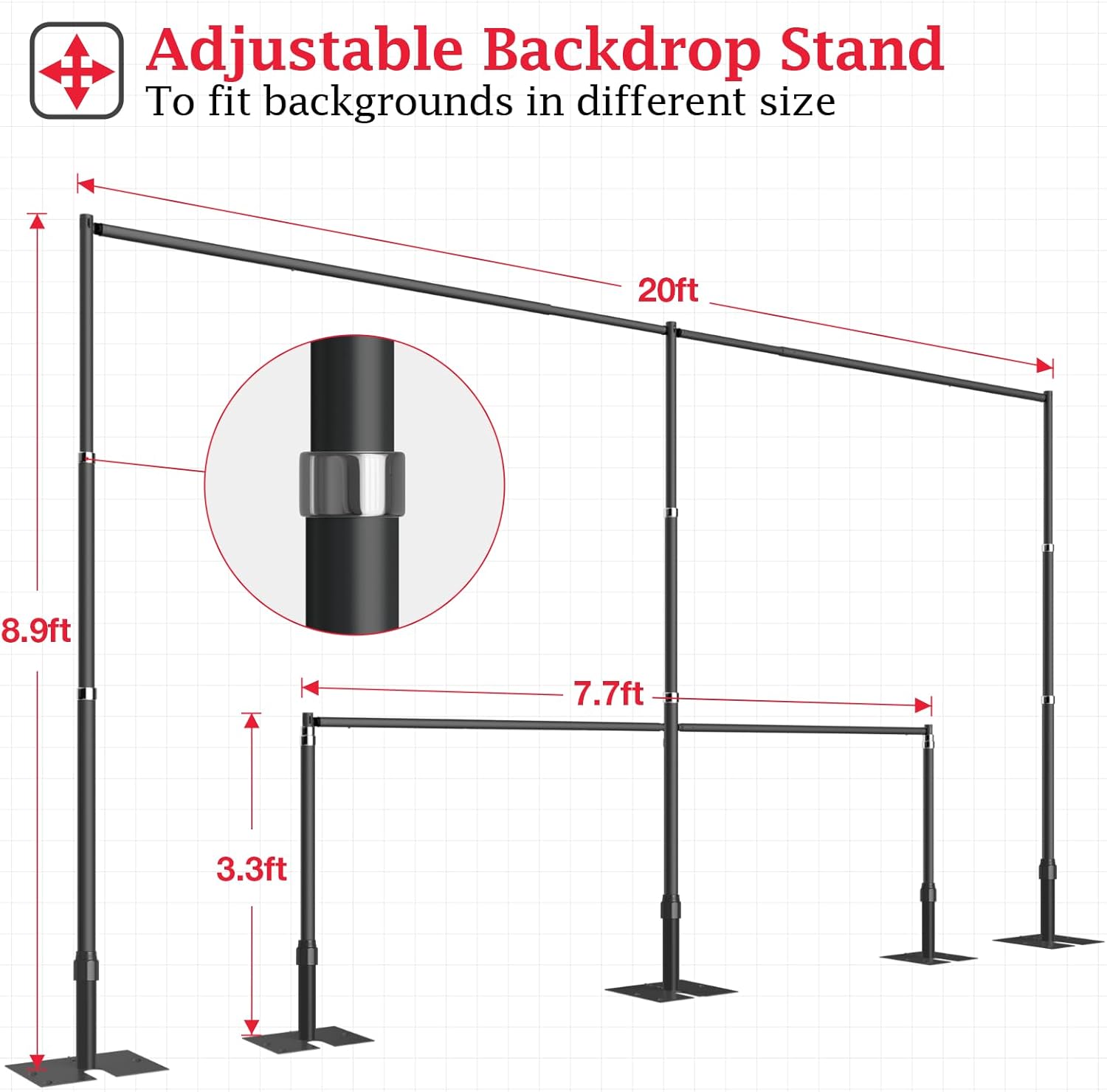 Heavy-Duty Pipe and Drape Photo Background Support Kit-Black