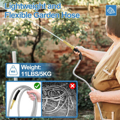 3/8" 304 Stainless Steel Garden Hose Metal Heavy Duty Water Hose, Flexible , 3/4" Solid Brass Connectors, No-Expandable , Rubber Grip