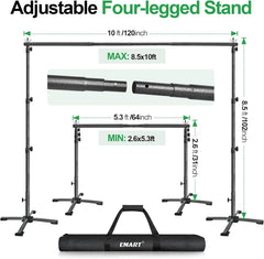 10x8.5ft Portable Backdrop Stand Kit with Foldable Cross Flat Base, Adjustable Pipe and Drape