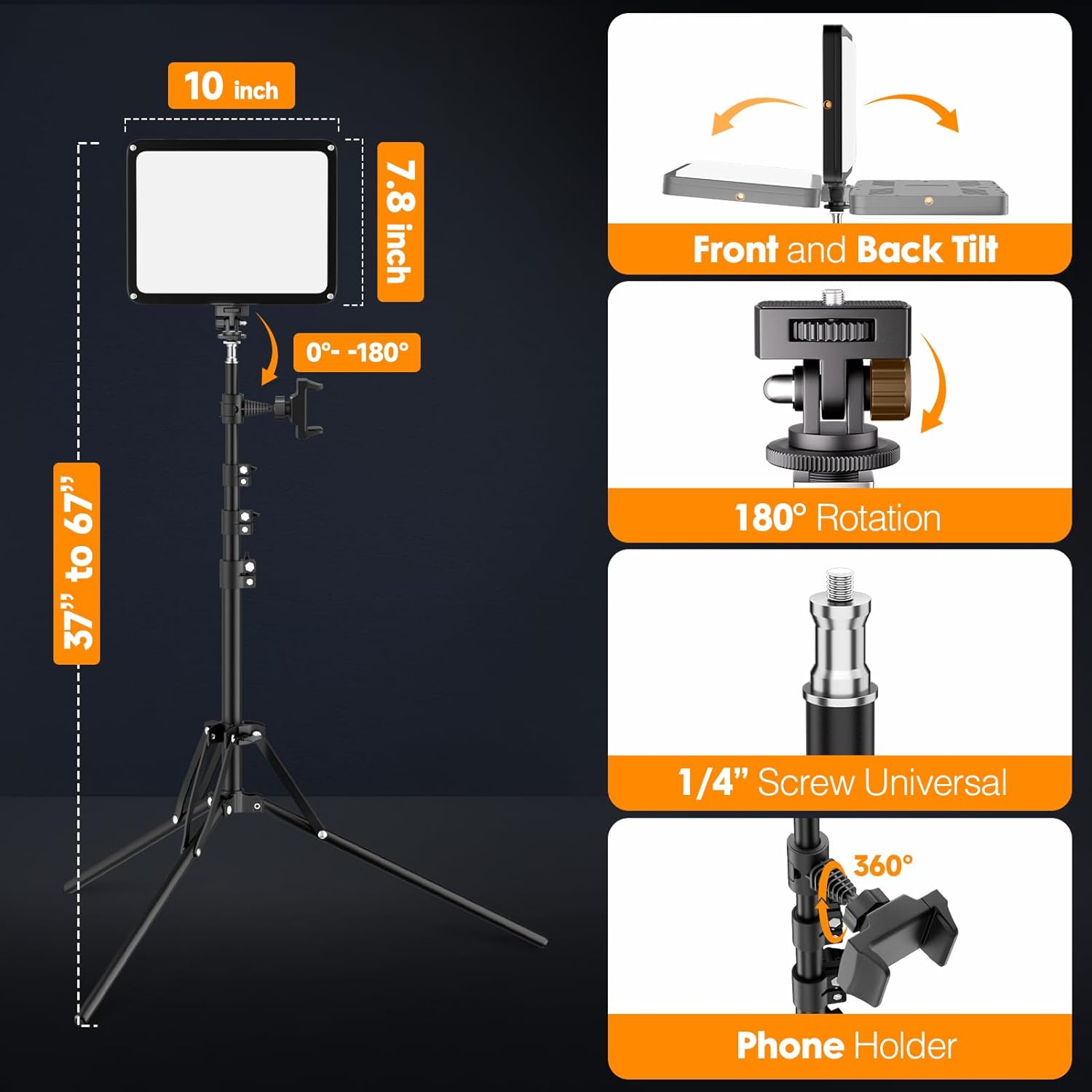 60" Tripod LED Video Light Kit, Upgrade 2800-7000K Dimmable Lighting