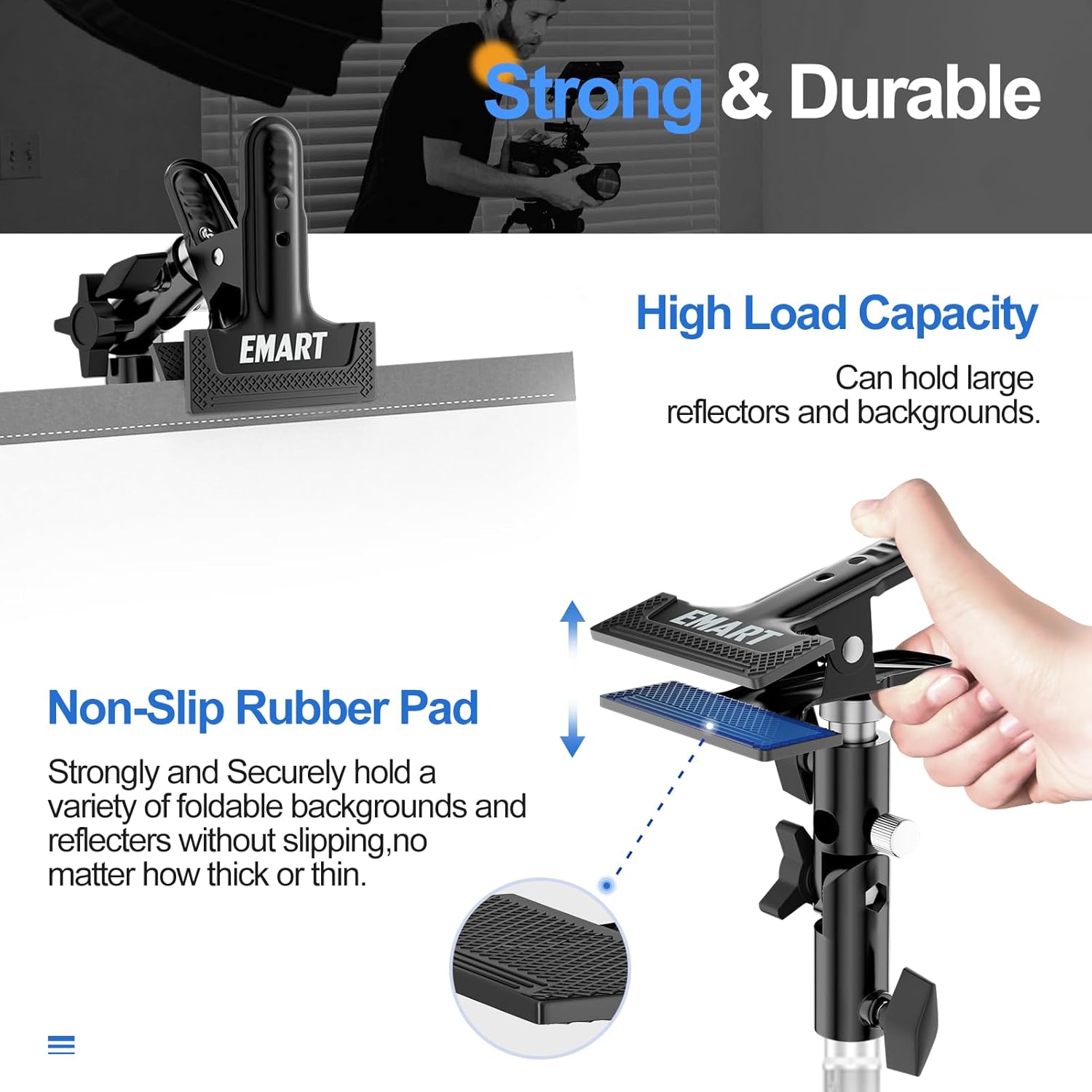 Photography Reflector Holder 5/8" Heavy-Duty Metal Clamp Attachment with Umbrella Hole