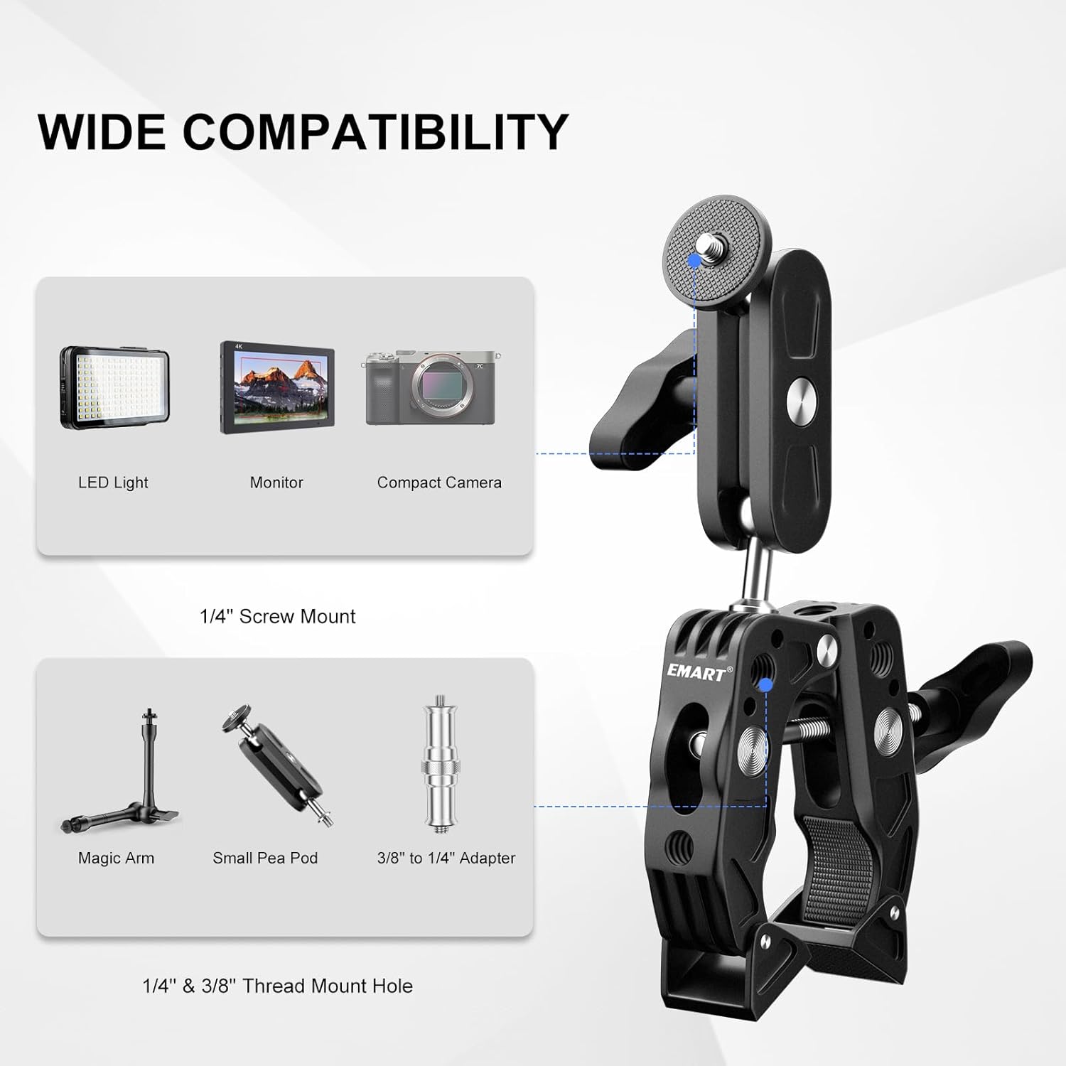 Super Clamp Camera Mount with 3 inch 360° Dual Ballhead&Overhead Camera Mount Rig