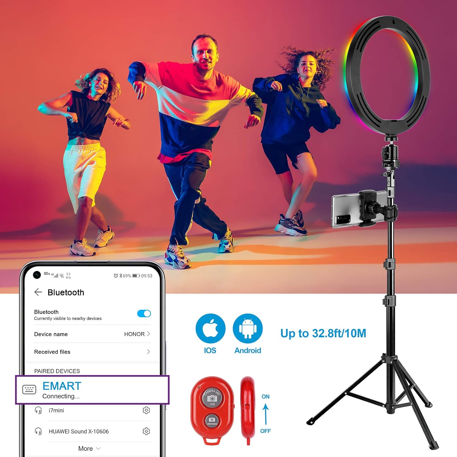 10 inch RGB Ring Light - Adjustable Tripod Stand & Cell Phone Holder