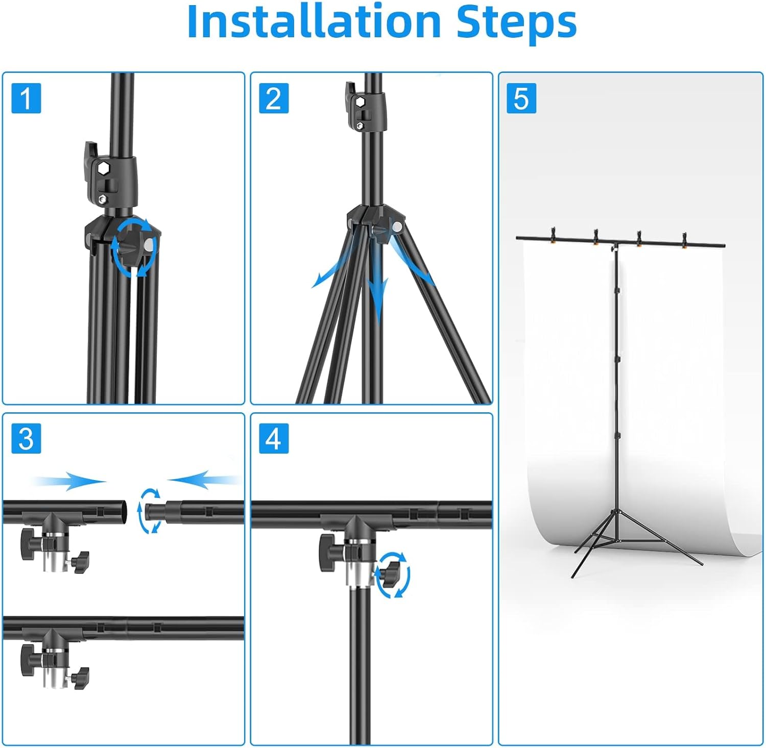 Portable T-Shape Backdrop Stand Kit with Adjustable Frame, 4 Spring Clamps & Carry Bag