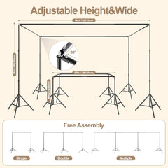 10x10x7Ft Square Large Adjustable Backdrop Stand Kit with 308° Angle Rotatable Connector