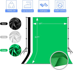 7×10ft Stand with Polyester Backdrop(Black/White/Green)