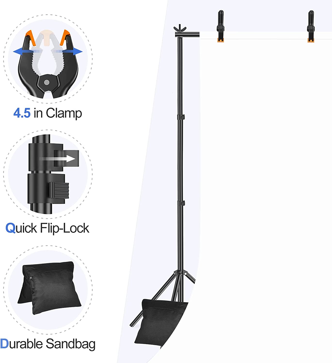 【Light Weight】 Flip-Lock Design Backdrop Stand with 2 Cross Bars