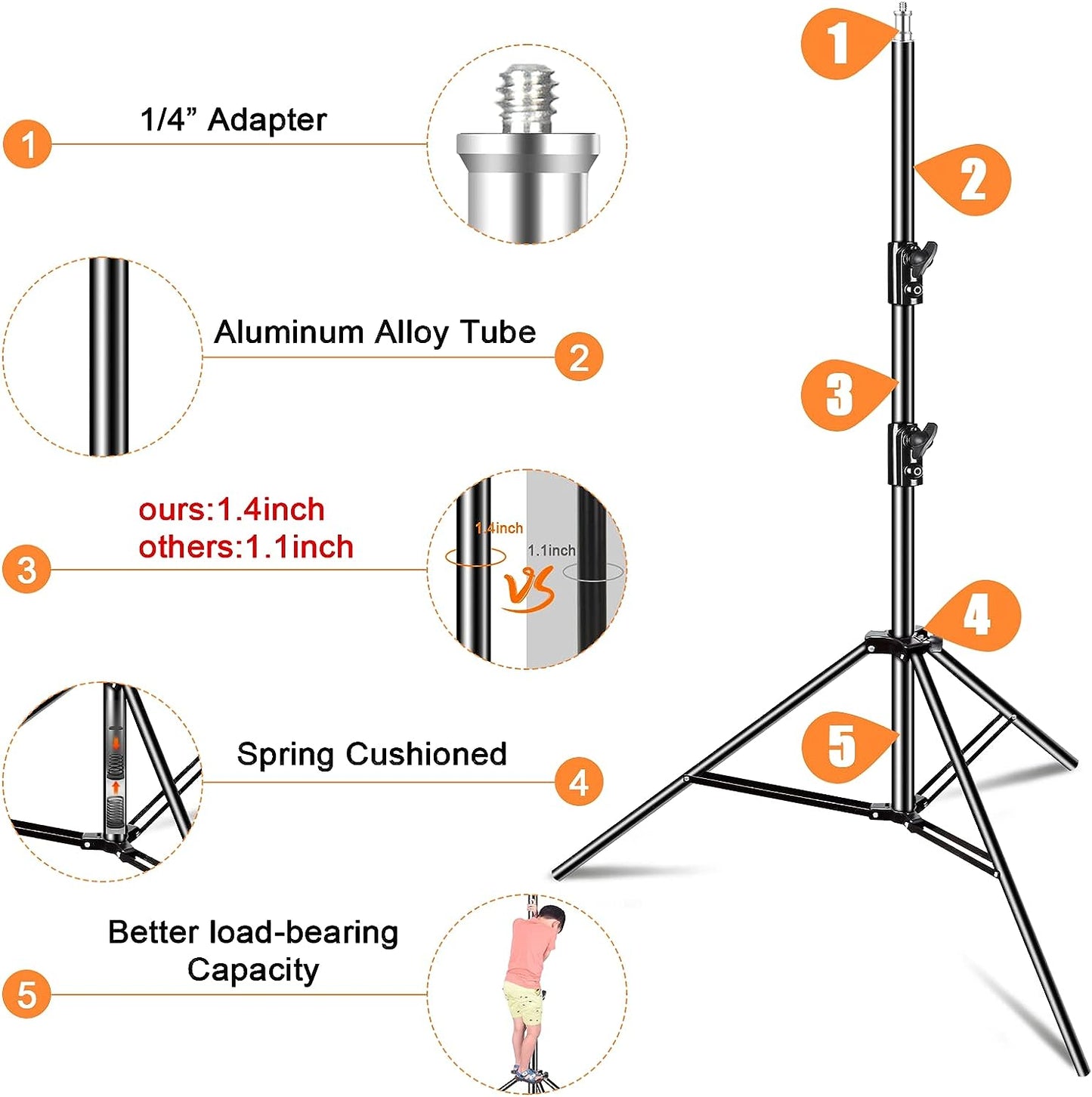 8.5 ft Heavy Duty Aluminum Light Stand with Carrying Bag