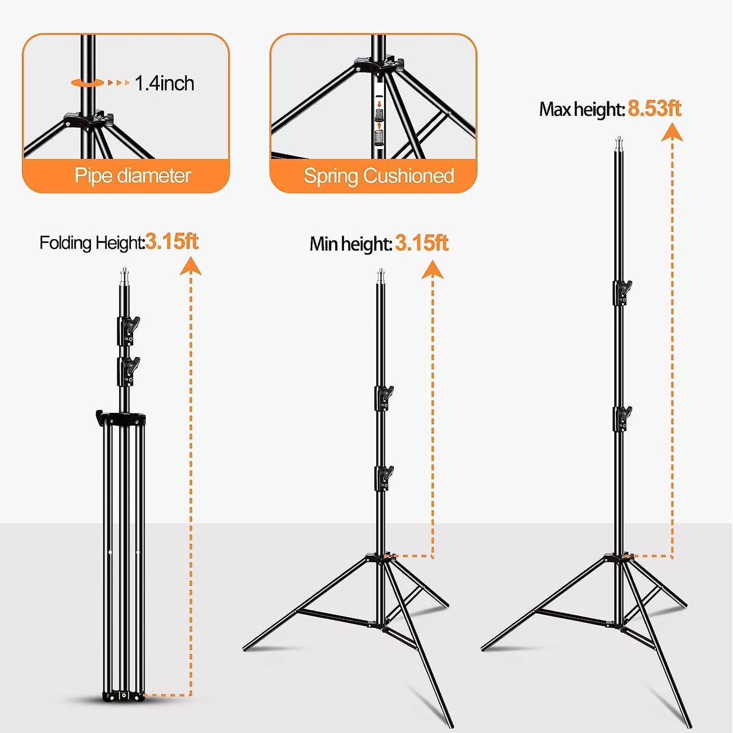 8.5 ft Heavy Duty Aluminum Light Stand with Carrying Bag