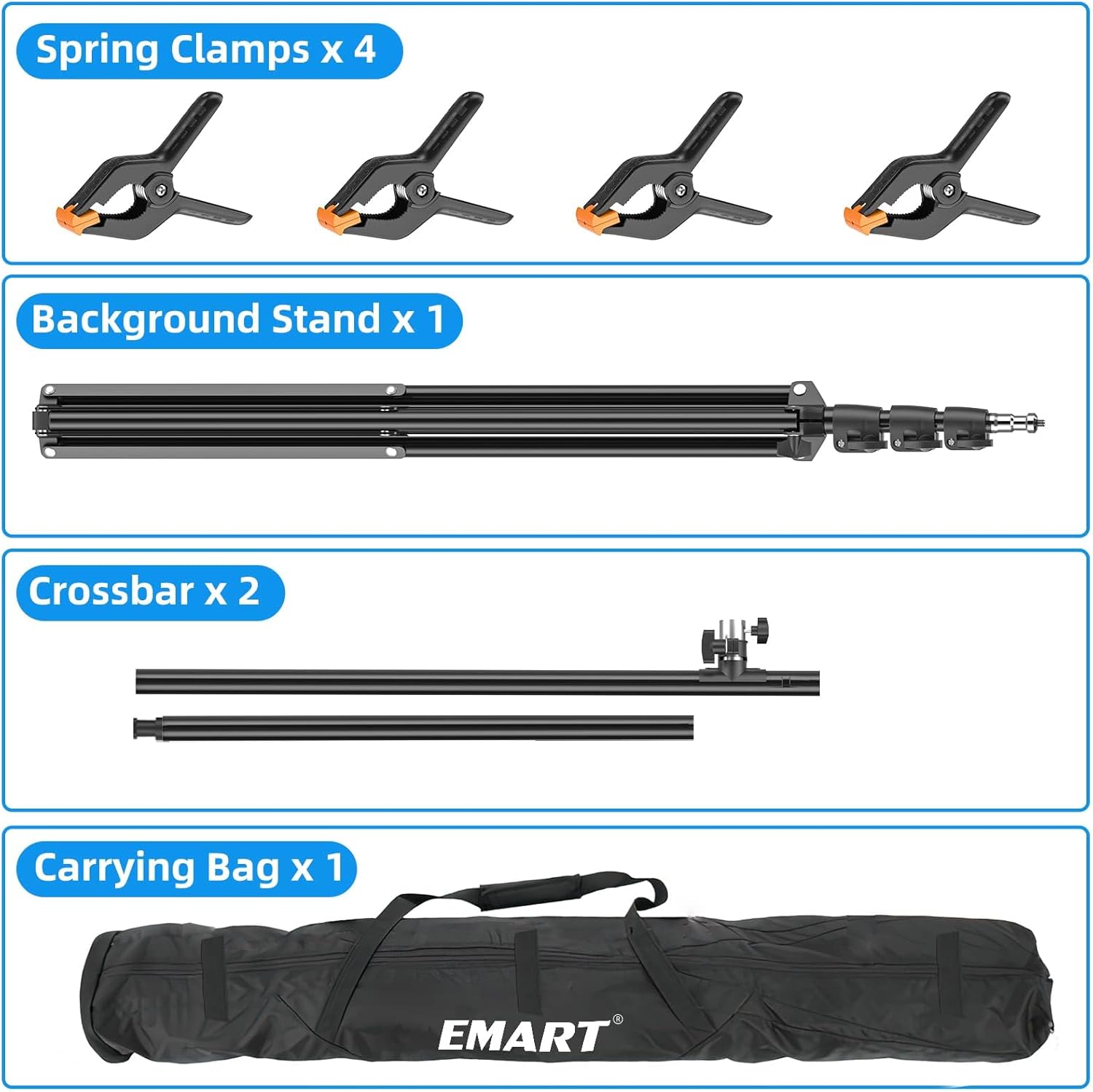 Portable T-Shape Backdrop Stand Kit with Adjustable Frame, 4 Spring Clamps & Carry Bag