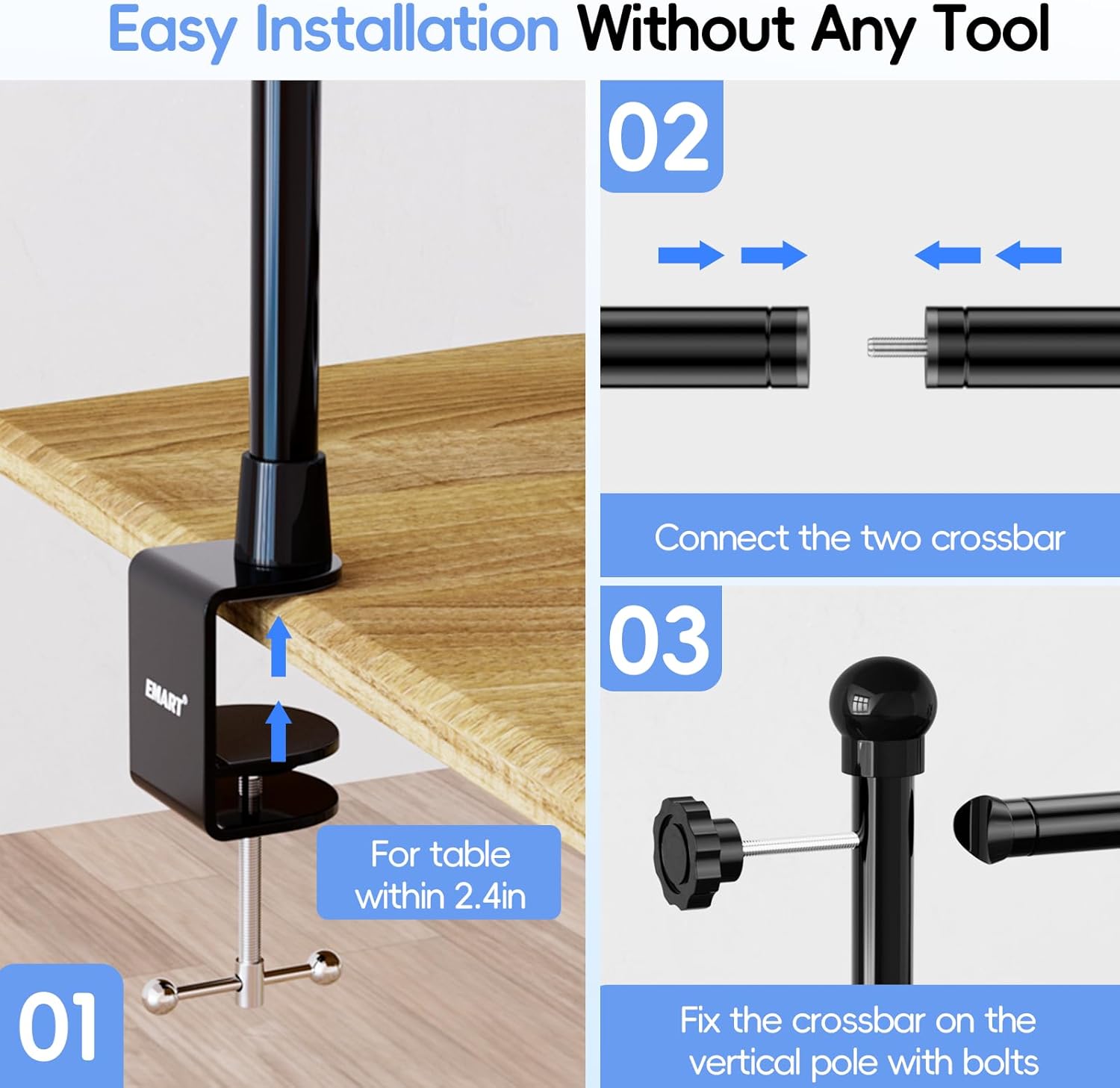 70" Tall & 94" Length Adjustable Table Rod Stand with Clamps
