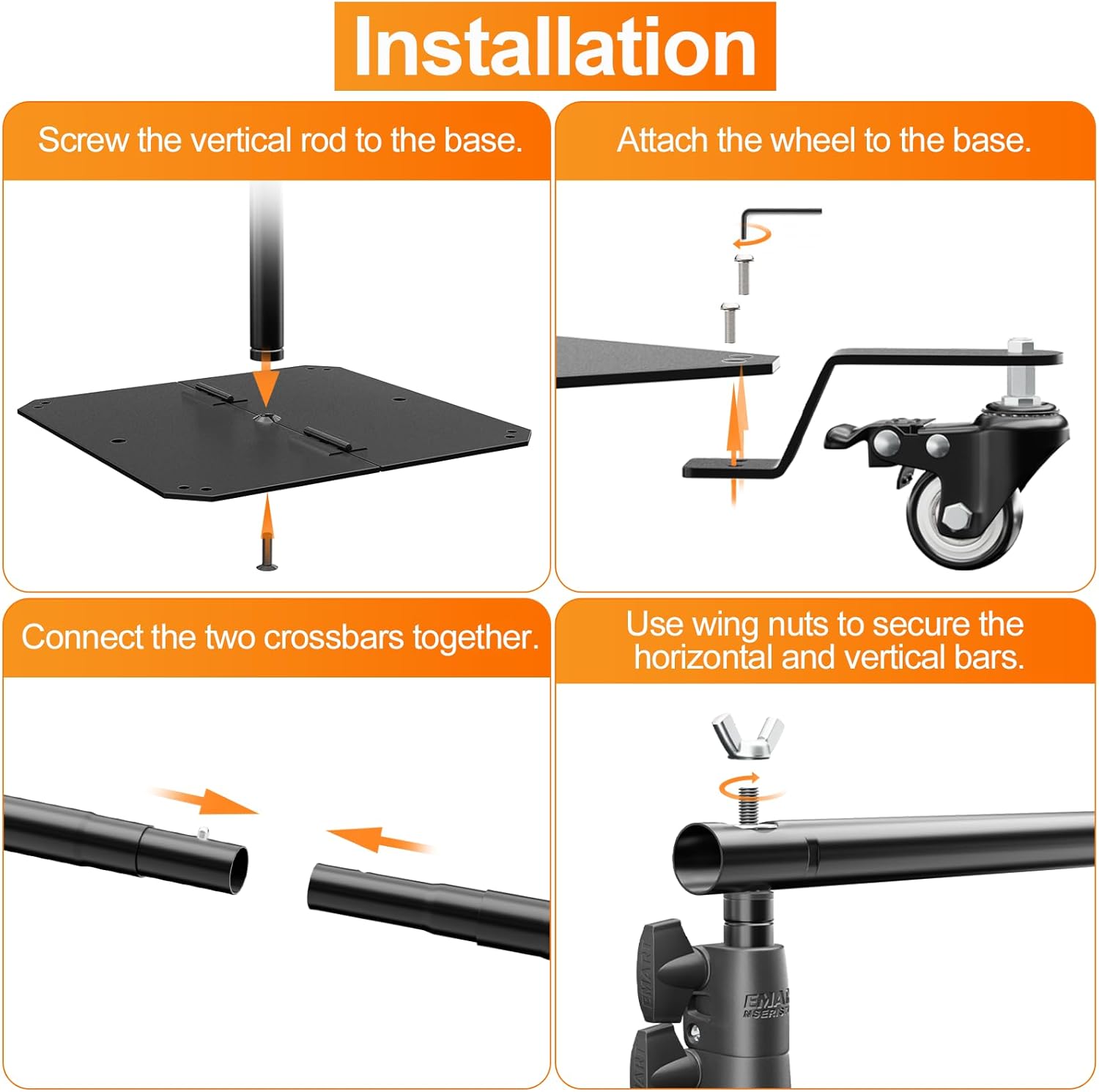10x8.5ft Metal Flat Base Backdrop Stand with Wheels