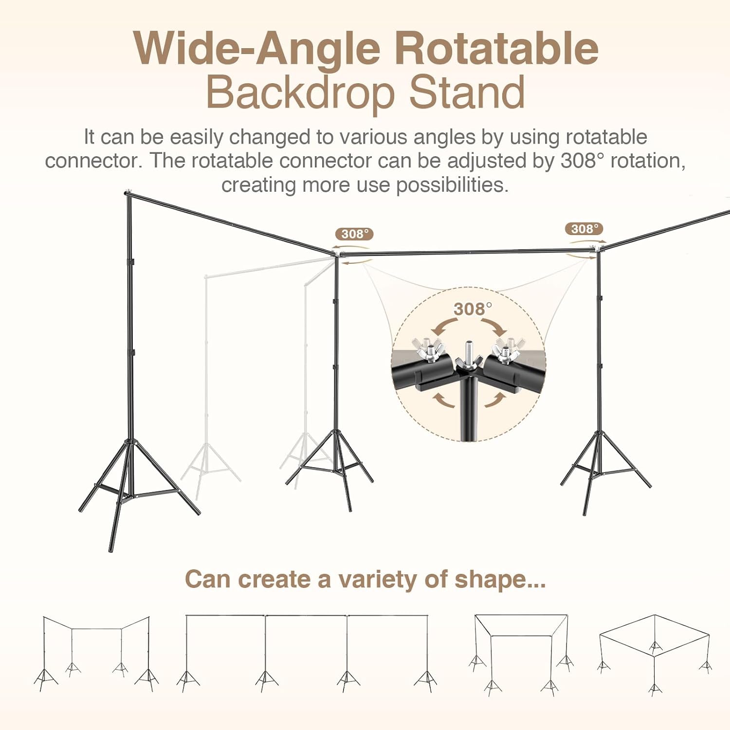 10x10x7Ft Square Large Adjustable Backdrop Stand Kit with 308° Angle Rotatable Connector