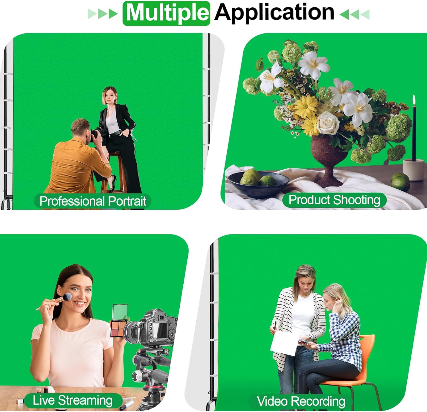 7x10Ft Green Screen Backdrop Kit with 9.5x9.5Ft Movable Stand