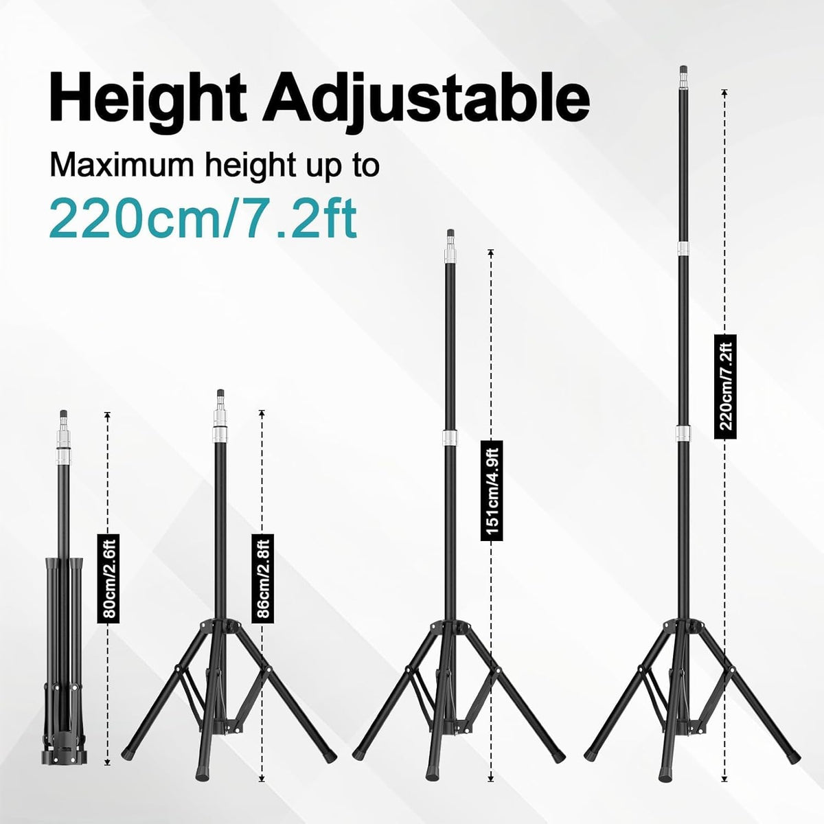 Reverse Folding Light Stand Adjustable Metal Knob Lock Design with 1/4'' Screw