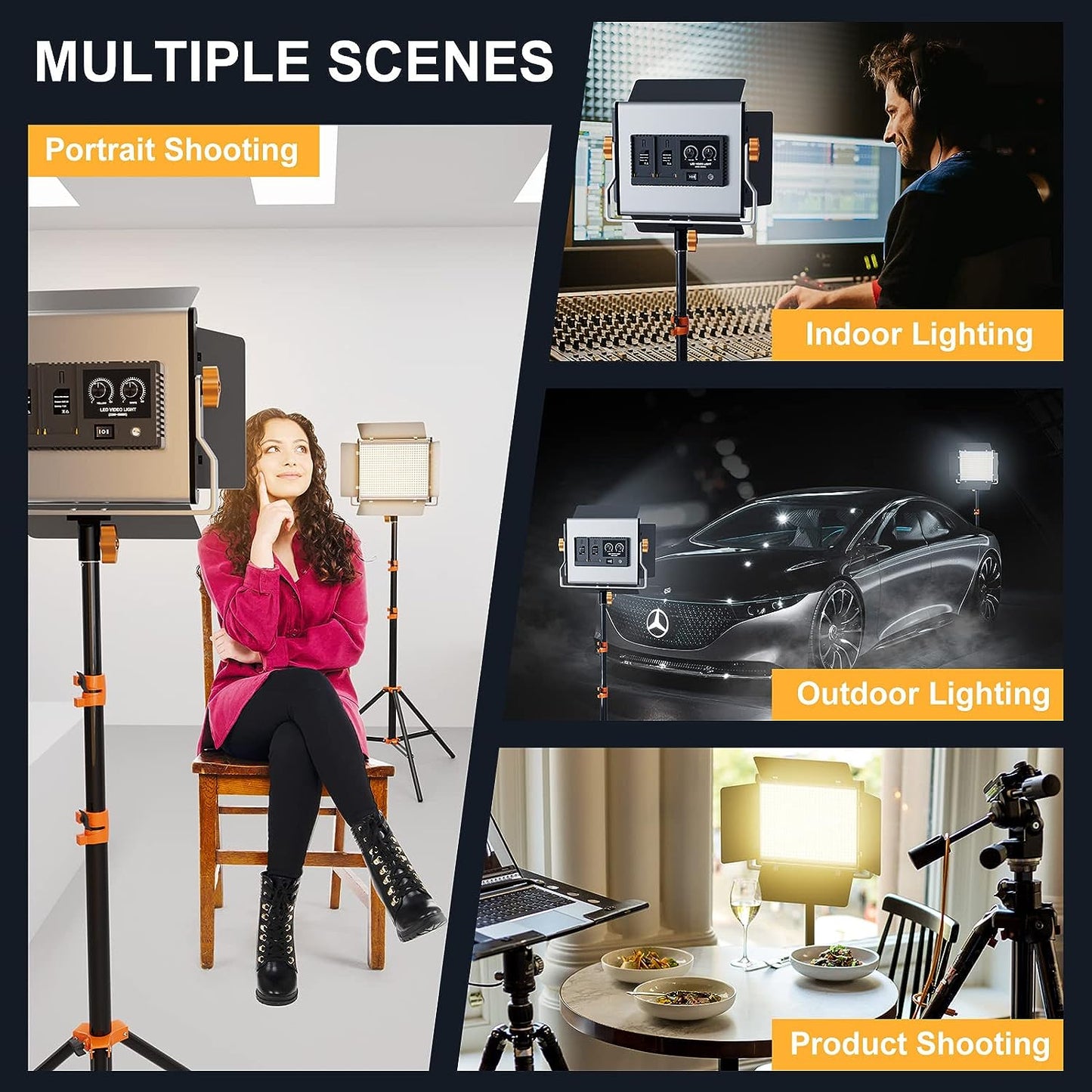 2 Packs Dimmable Bi-Color 480 LED Video Lighting Kit