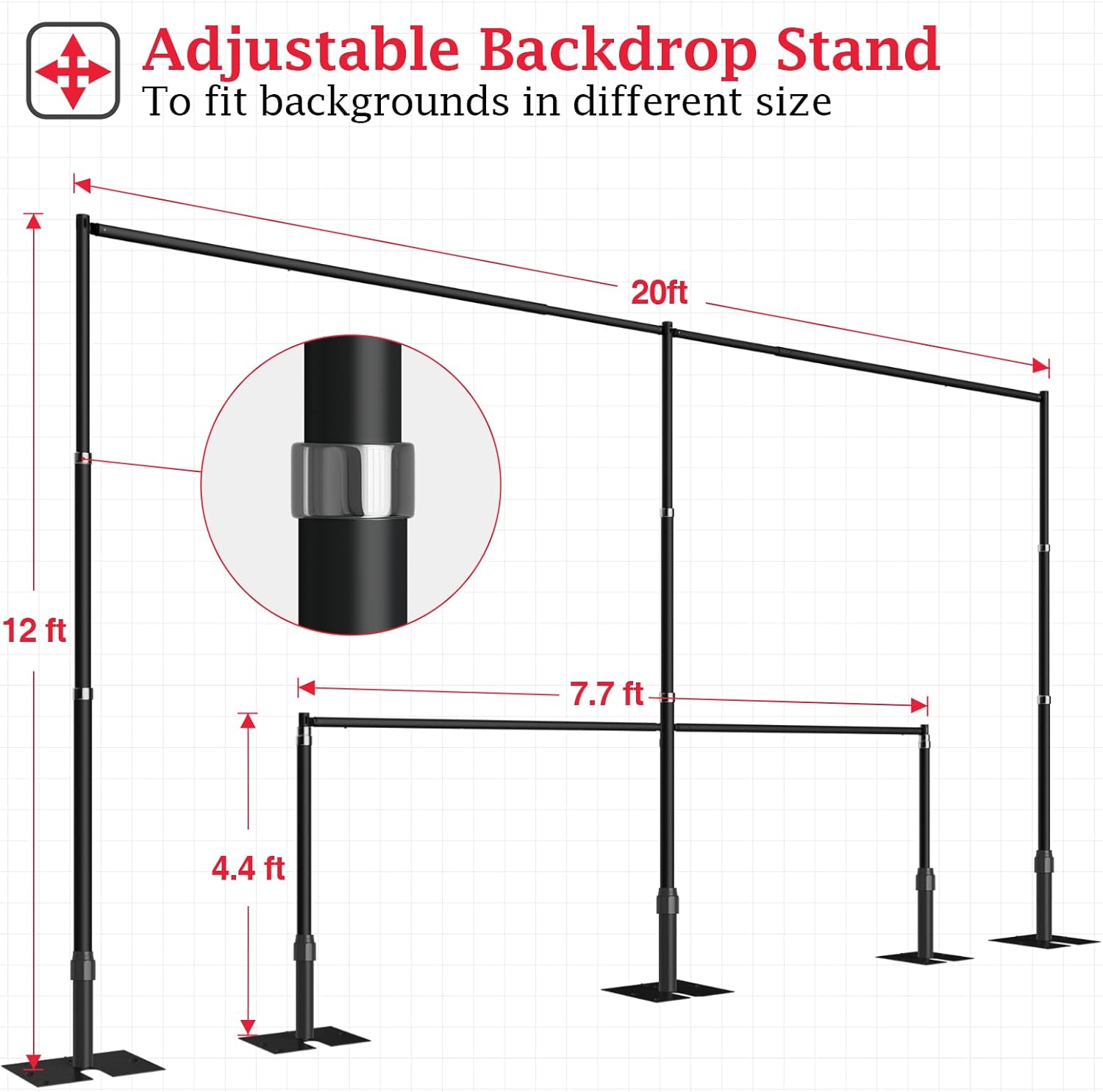 Portable Backdrop Stand With Carry Bag 10ft X 6.5ft Pipe & Drape Photography Backdrop Stand Kit With Heavy Metal Bases & Clamps - Adjustable For Weddings, Parties, Photo Booths Artificial Floral Wreath