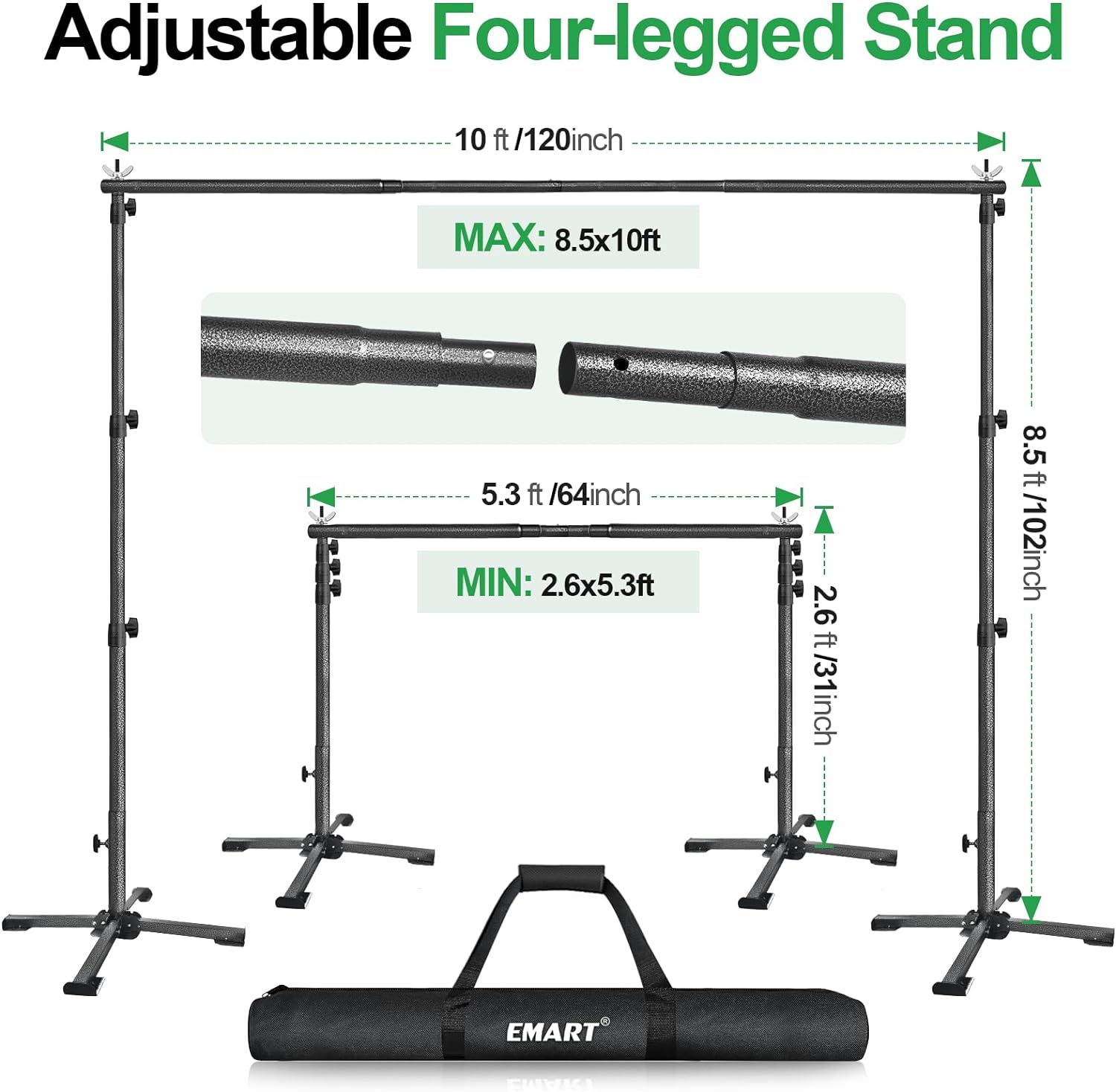 8.5 x 10 ft Four-Legged Photo Backdrop Stand Kit with Foldable Cross Base