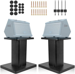 Pair of 12" Tall Heavy Duty Desktop Bookshelf Speaker Stands for Surround Sound Home Theater Rear Speakers, Black Wood Studio Monitor Stand - Supports 60 lbs