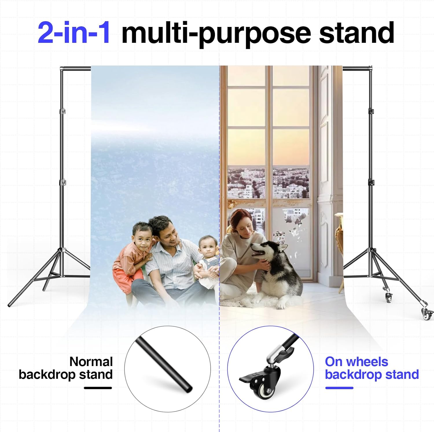 Backdrop Stand with Wheels - Movable Photo Backdrop Frame