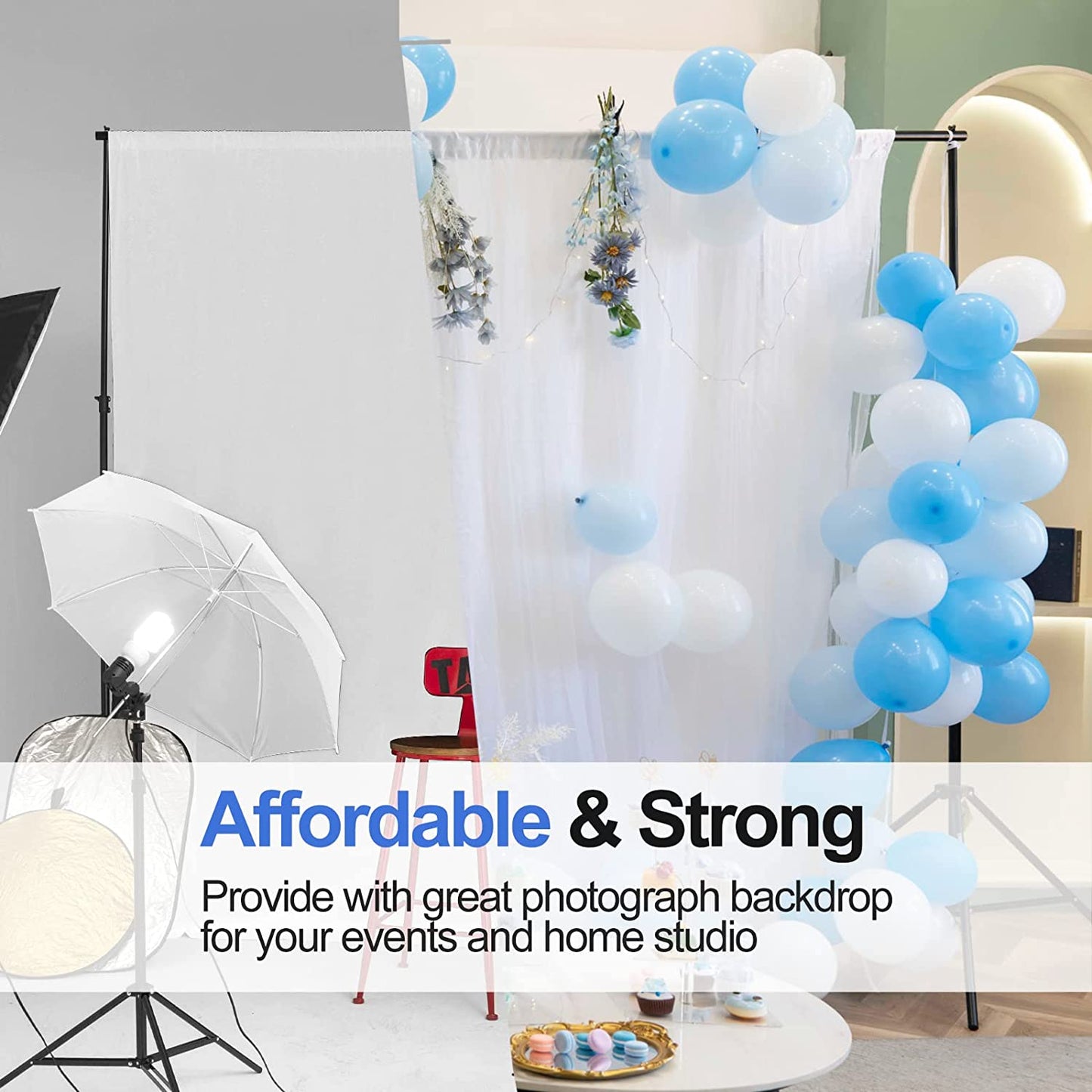【Light Weight】 Flip-Lock Design Backdrop Stand with 2 Cross Bars