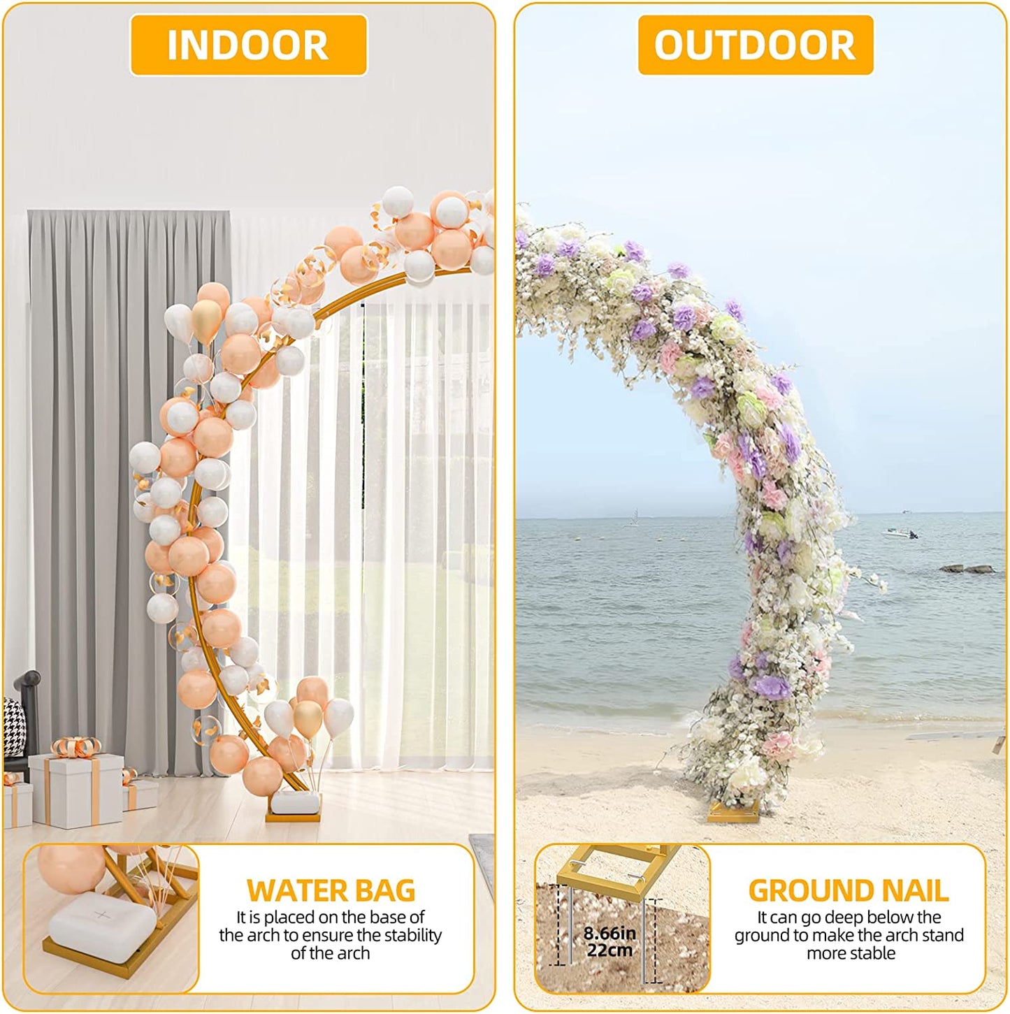 EMART 6.5x7.8FT Gold Round Backdrop Stand, Double Tubes Circle Balloon Arch Frame, Metal Flower Arch Stand for Wedding - EMART INTERNATIONAL, INC (Official Website)