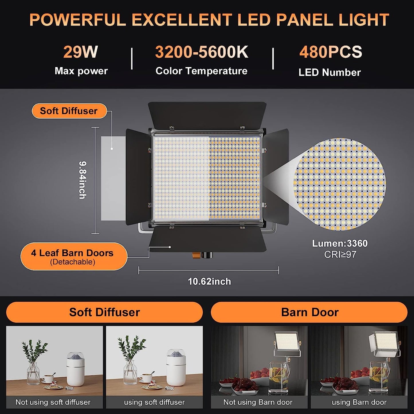 2 Packs Dimmable Bi-Color 480 LED Video Lighting Kit