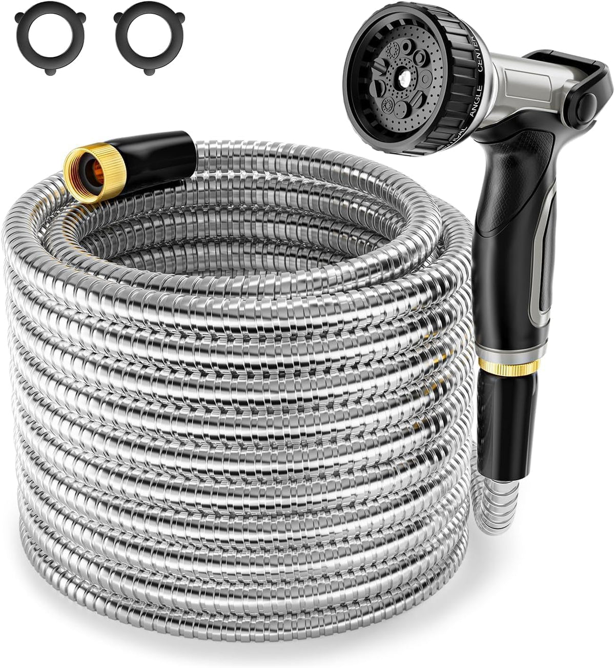 1/2" 304 Stainless Steel Garden Hose, Heavy Duty Metal Nozzle, Flexible, Never Kink & Tangle, Puncture Resistant