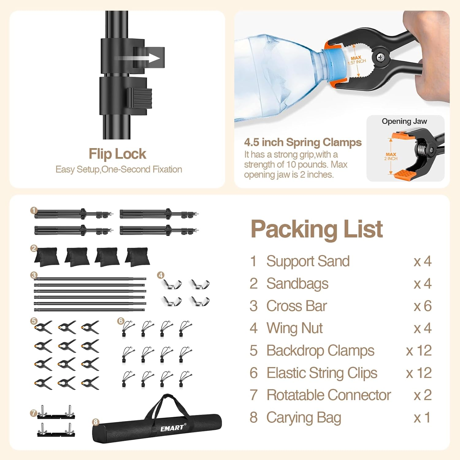 30x7Ft Large Adjustable Backdrop Stand Kit with 308° Angle Rotatable Connector