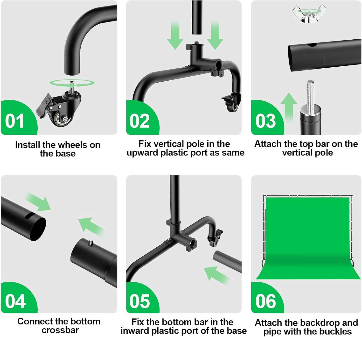 7x10Ft Green Screen Backdrop Kit with 9.5x9.5Ft Movable Stand