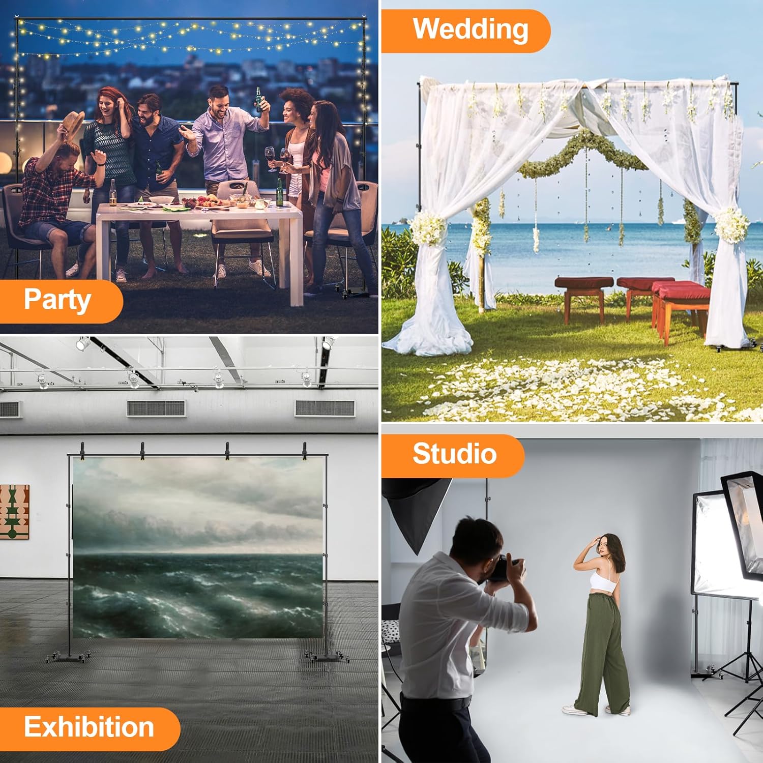 10x8.5ft Metal Flat Base Backdrop Stand with Wheels