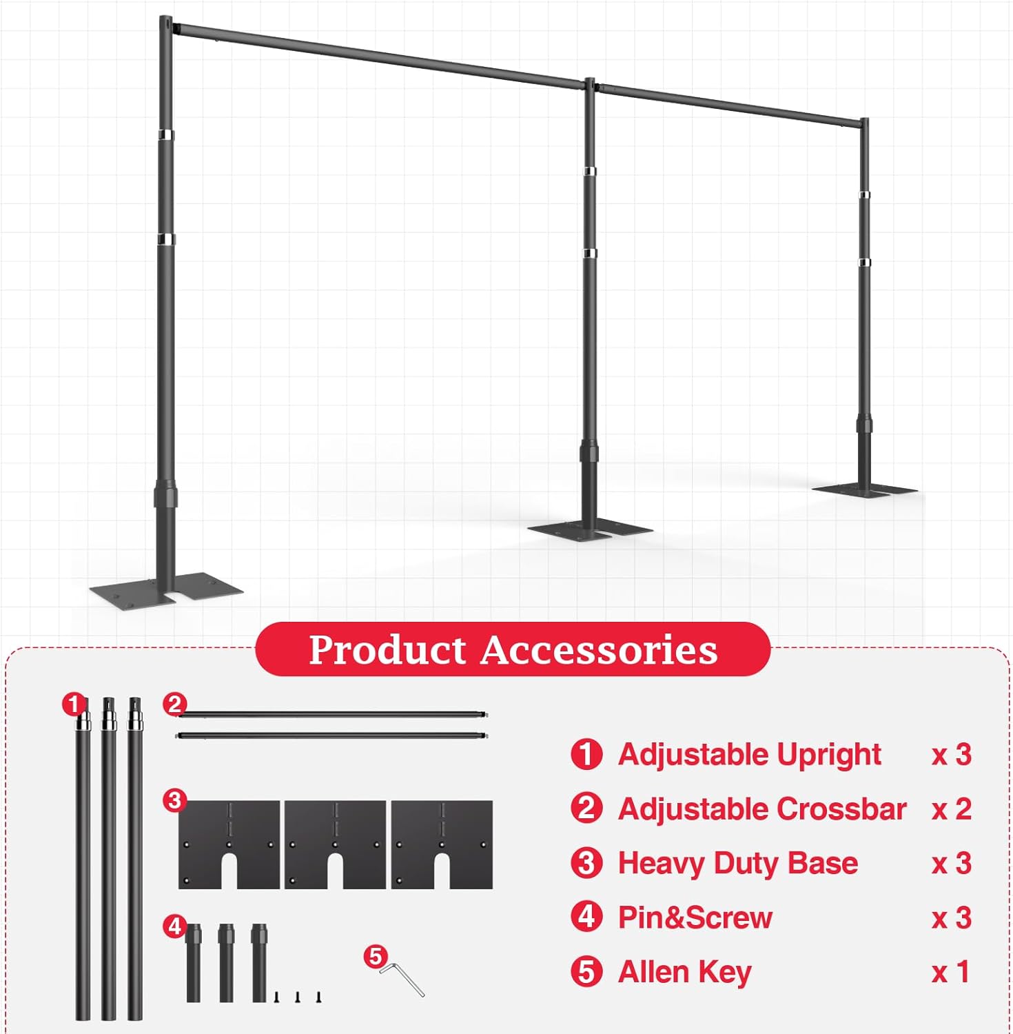 Heavy-Duty Pipe and Drape Photo Background Support Kit-Black