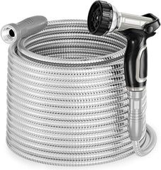 Stainless Steel Garden Water Hose with Swivel Handle, Light-weight & Flexible, Heavy Duty Nozzle