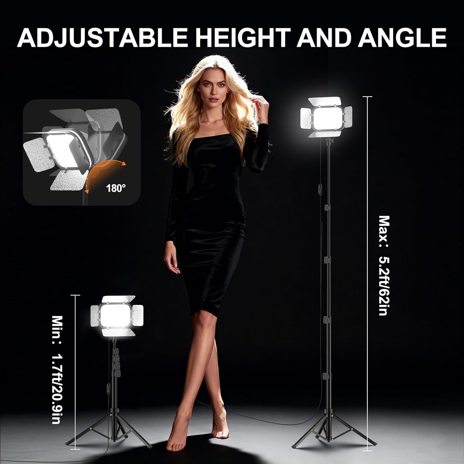 2-Pack LED Video Light with Tripod Stand, 3000-5500K CRI97, Bi-Color Dimmable Lighting