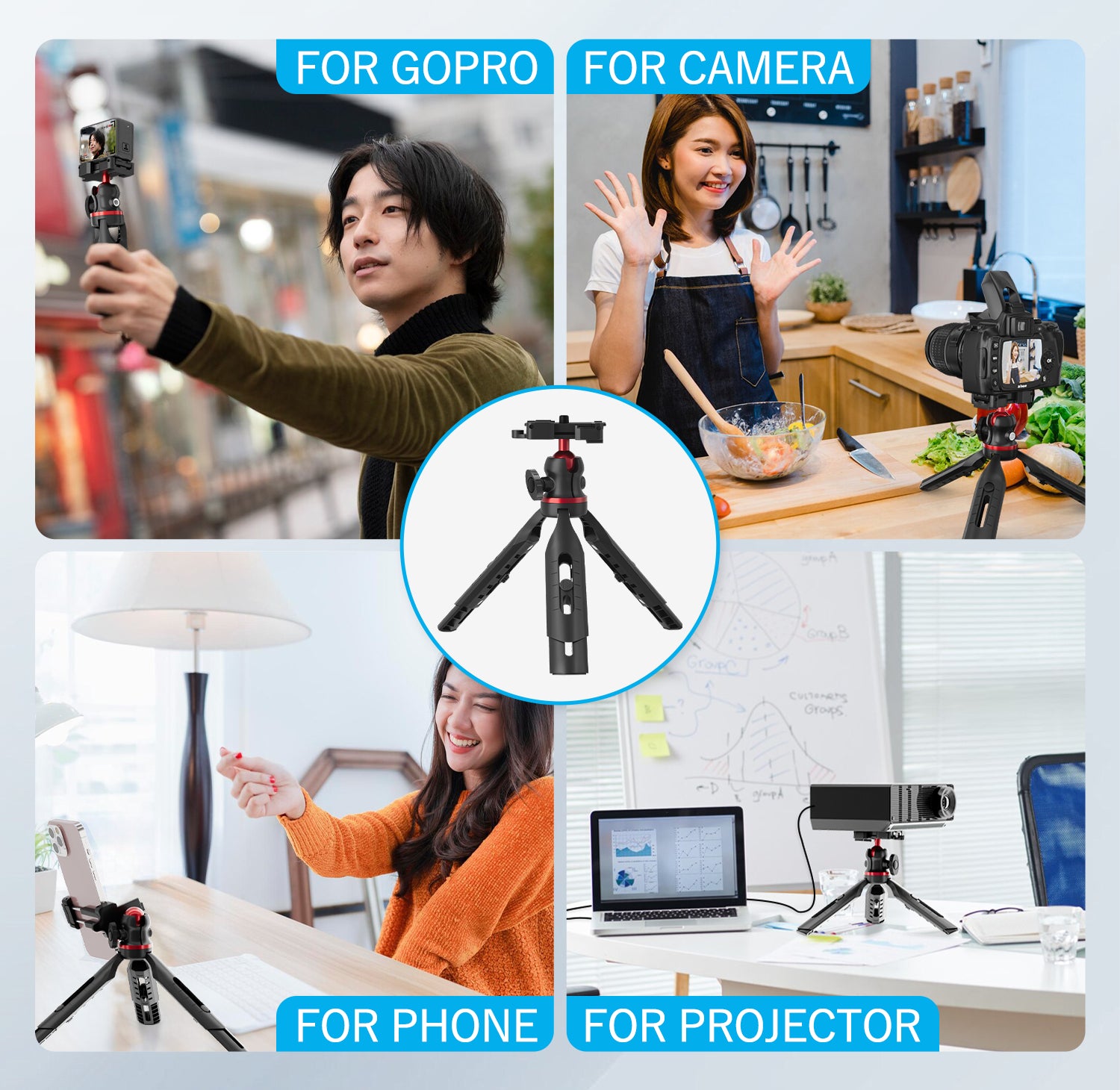 EMART ミニ三脚 コンパクト 卓上三脚 耐荷重3kg 五段伸縮 高さ調節付き 卓上小型三脚 スマホ三脚 トライポッド ボール雲台 360度回転 【iPhone/Android/スマホ/ビデオカメラ/ミラーレス一眼/GoPro/一眼レフ】に最適 1/4ネジ穴付き 接続可能