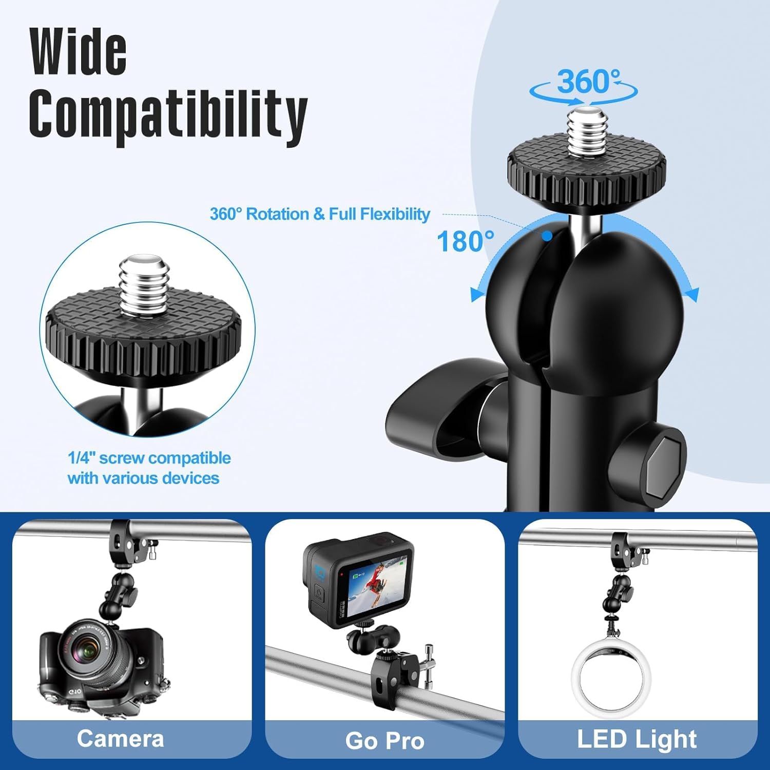 Super Clamp Camera Mount with 3 inch 360° Dual Ballhead&Overhead Camera Mount Rig