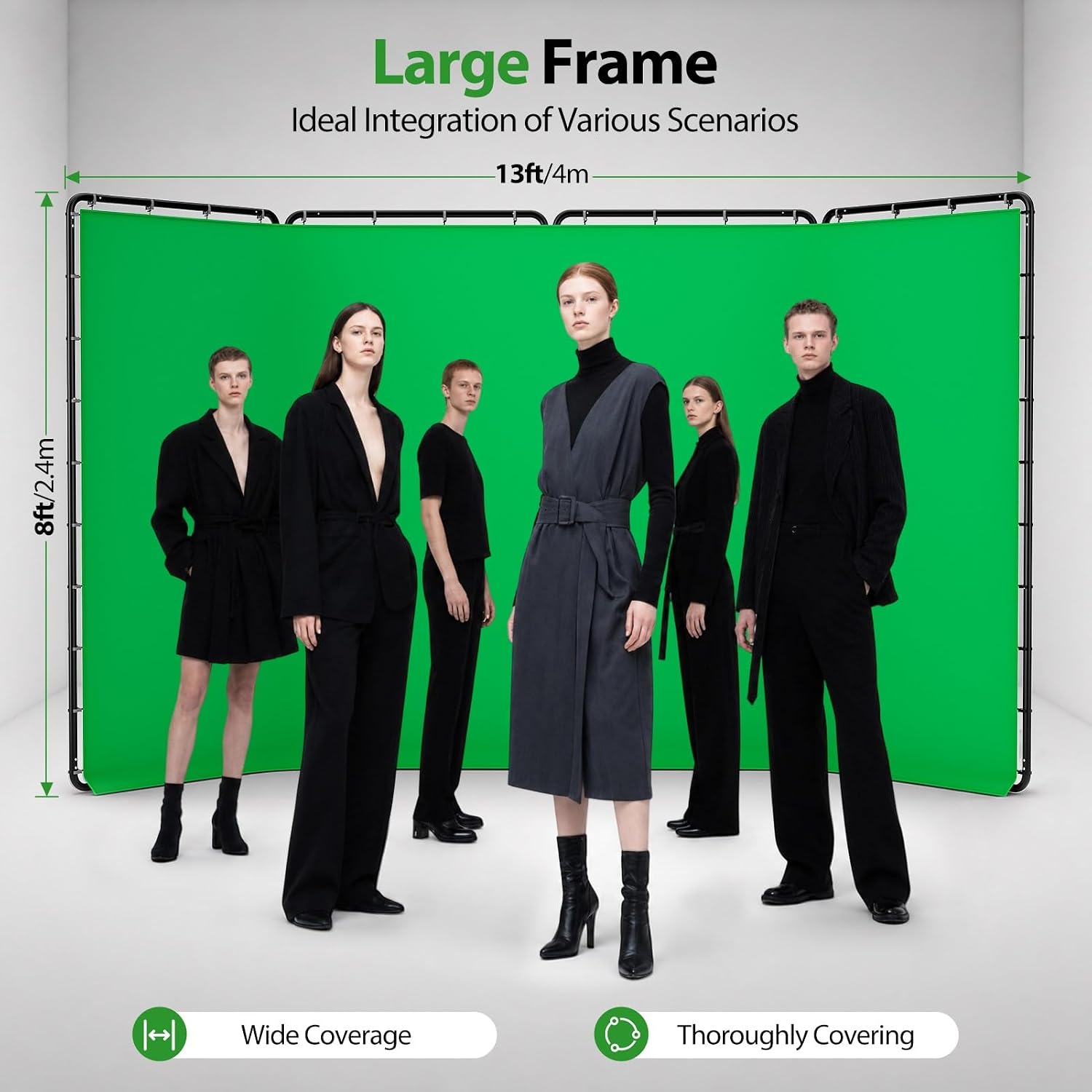EMART green screen shown with six models and dimensions of 13 feet wide by 8 feet high.