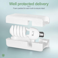 EMART 45W spiral CFL bulb positioned between two molded foam inserts for protective packaging.