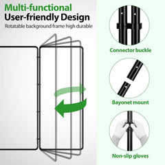 EMART folding frame rotation diagram with close-ups of connector buckles, tube joints and assembly gloves.