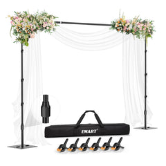 EMART Backdrop Stand, 10x8.5ft Background Stand with Heavy Duty Flat Base, Pipe and Drape Frame with Upgrade Rod, 6 Clamps for Party, Photography Studio, Wedding, Birthday, Decoration