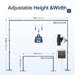EMART Backdrop Stand, 10x8.5ft Background Stand with Heavy Duty Flat Base, Pipe and Drape Frame with Upgrade Rod, 6 Clamps for Party, Photography Studio, Wedding, Birthday, Decoration