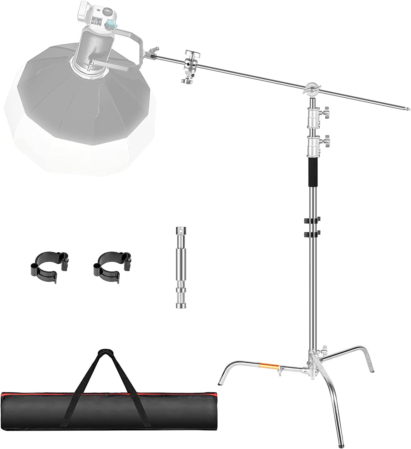 Extendable Leg C Stand with 4.2ft Boom Arm, Stainless Steel
