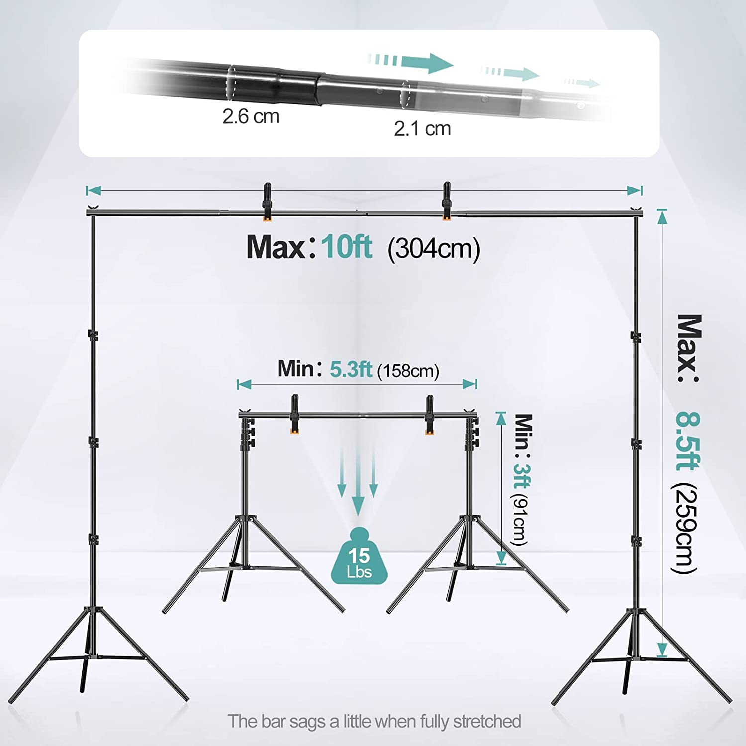 【Light Weight】Screw Knob Design Backdrop Stand with 2 Crossbars