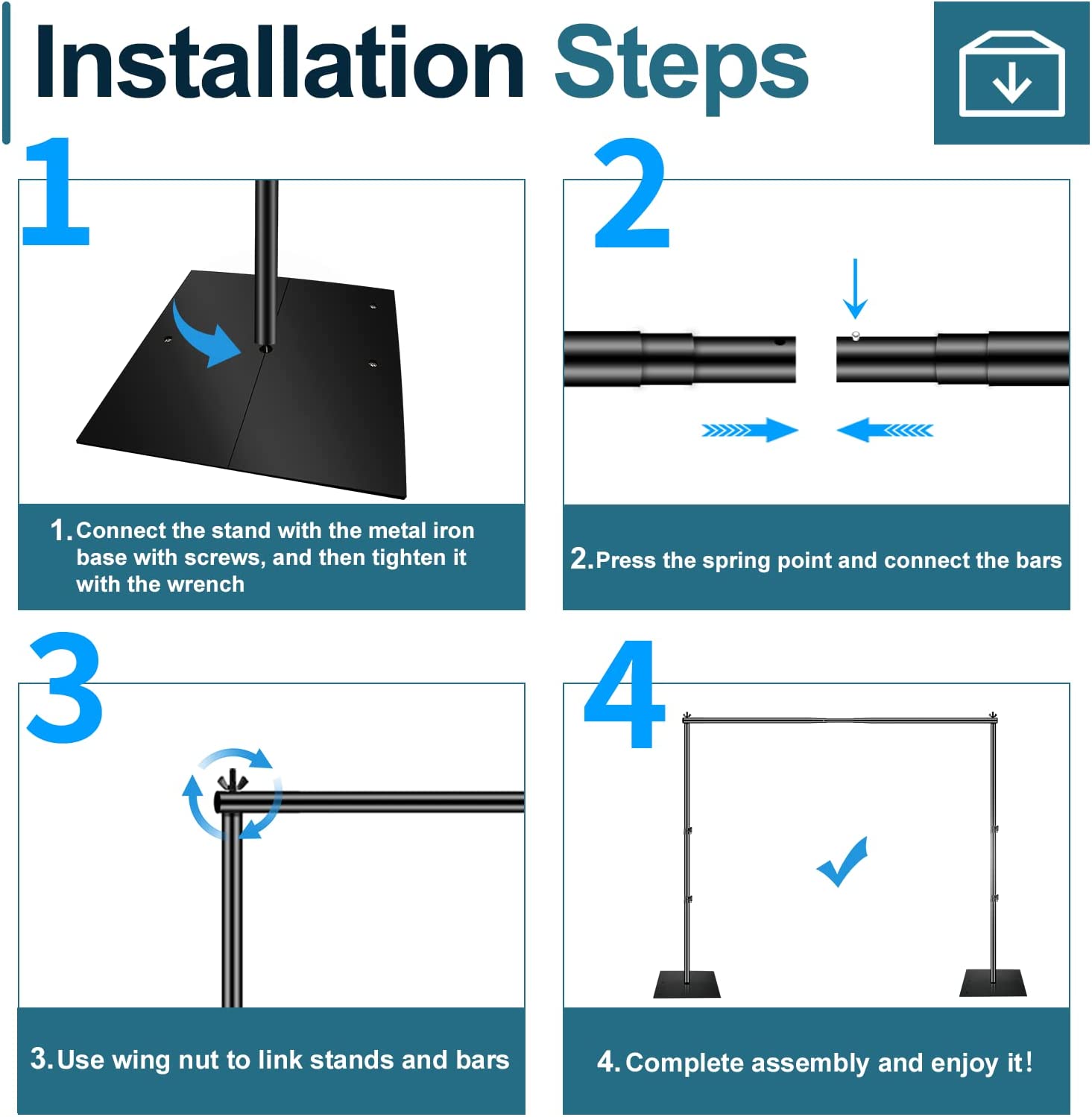 Heavy Duty Backdrop Stand, 7x10 ft Adjustable Background Support System Kit with Steel Base - EMART INTERNATIONAL, INC (Official Website)
