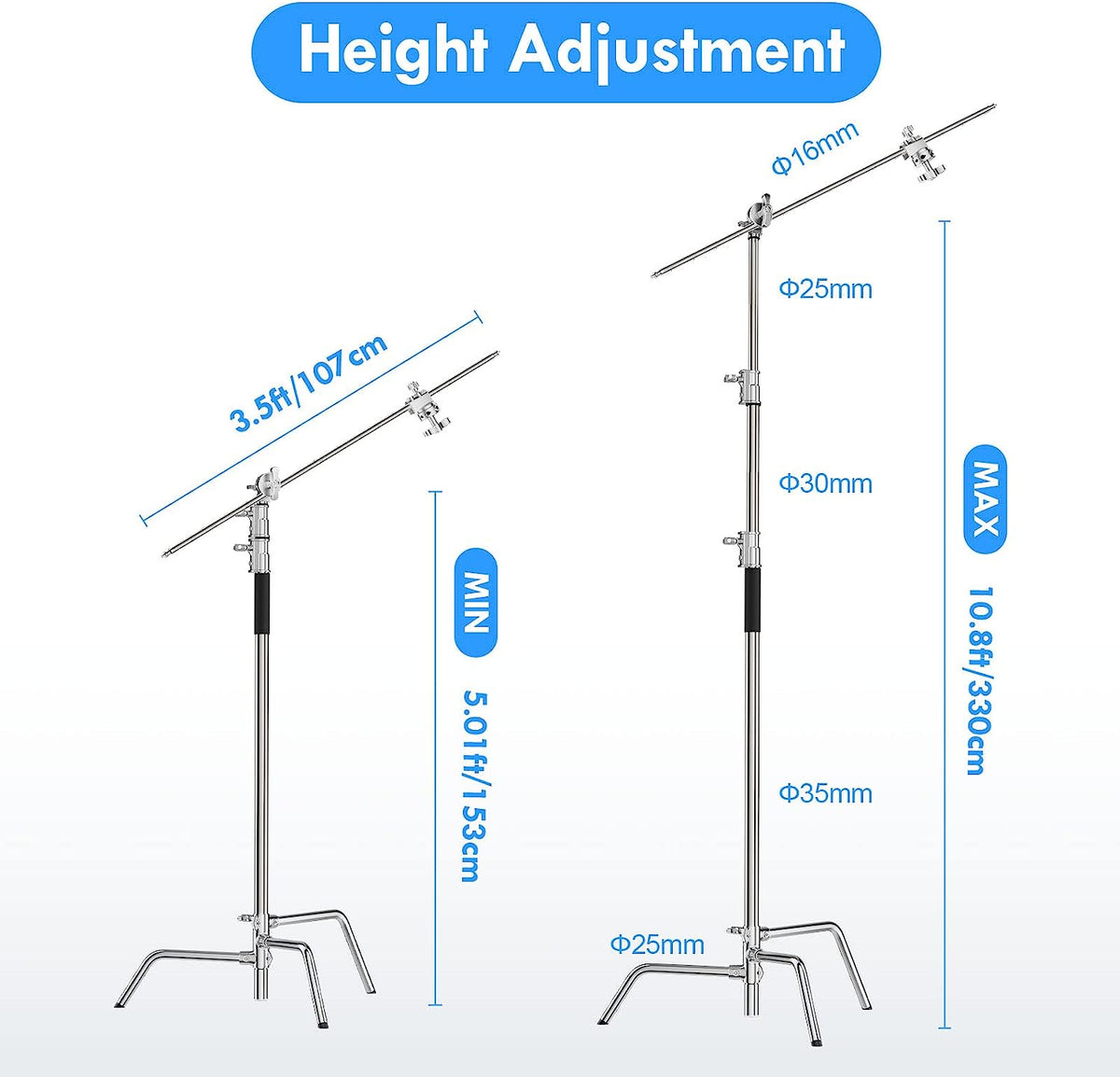 10.8FT Stainless Steel Heavy-Duty C Stand