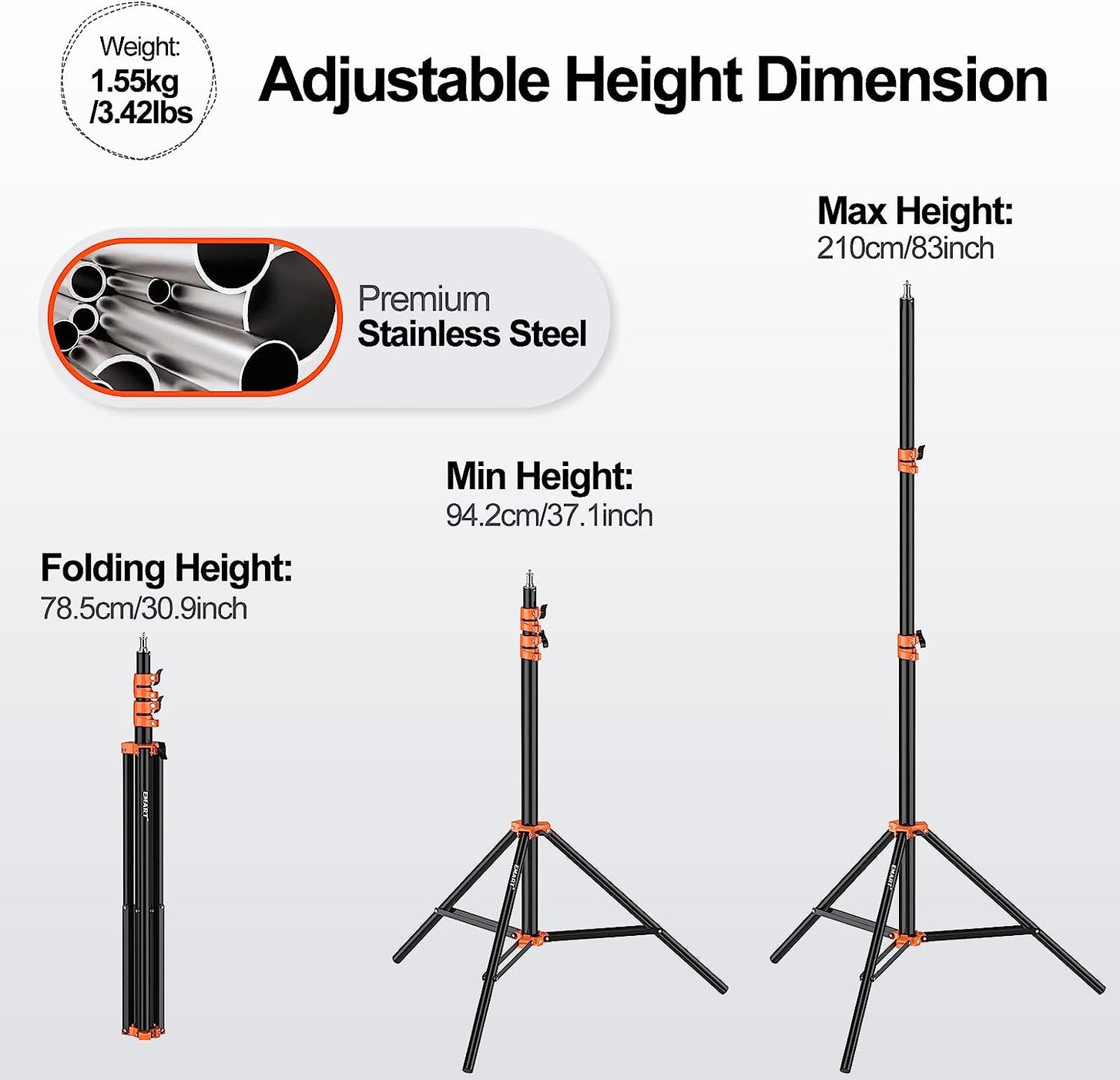 7ft/2.1m Air Cushioned Heavy Duty Light Stand- 2 Pack